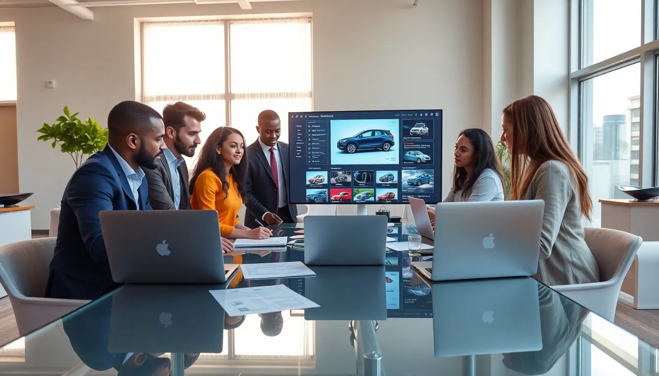 diverse team using a product configurator tool in a modern office.