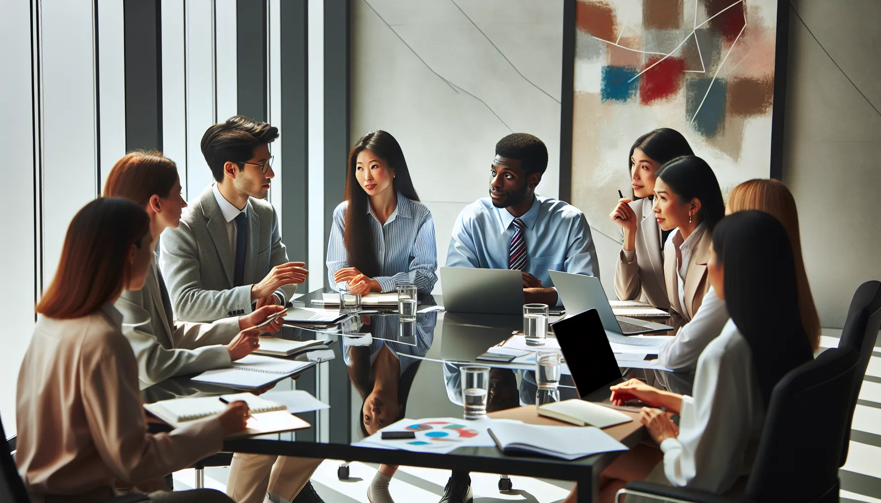 diverse professionals discussing the meaning of Firqodollah in a modern office.