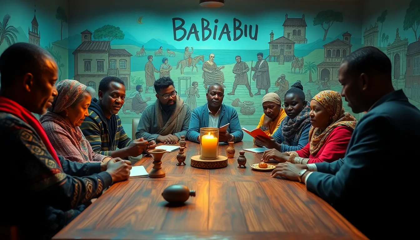 diverse group sharing stories about Babaijabeu in a warm setting.