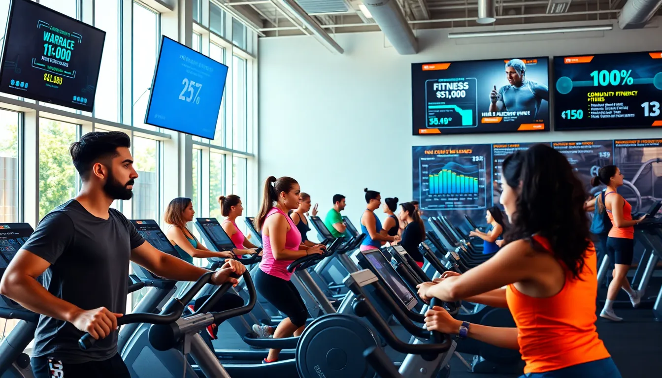 diverse group exercising in a modern fitness environment.