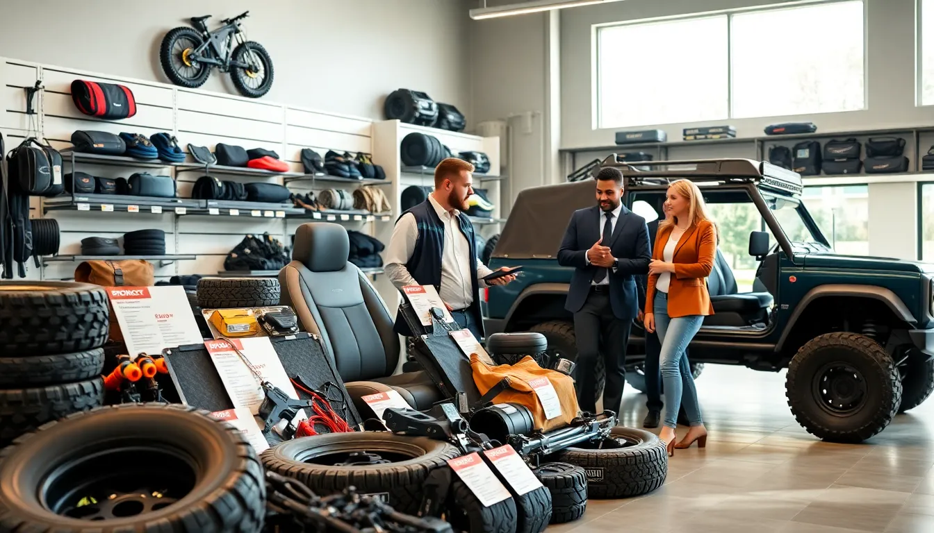 display of Bronco gear in a modern automotive store.