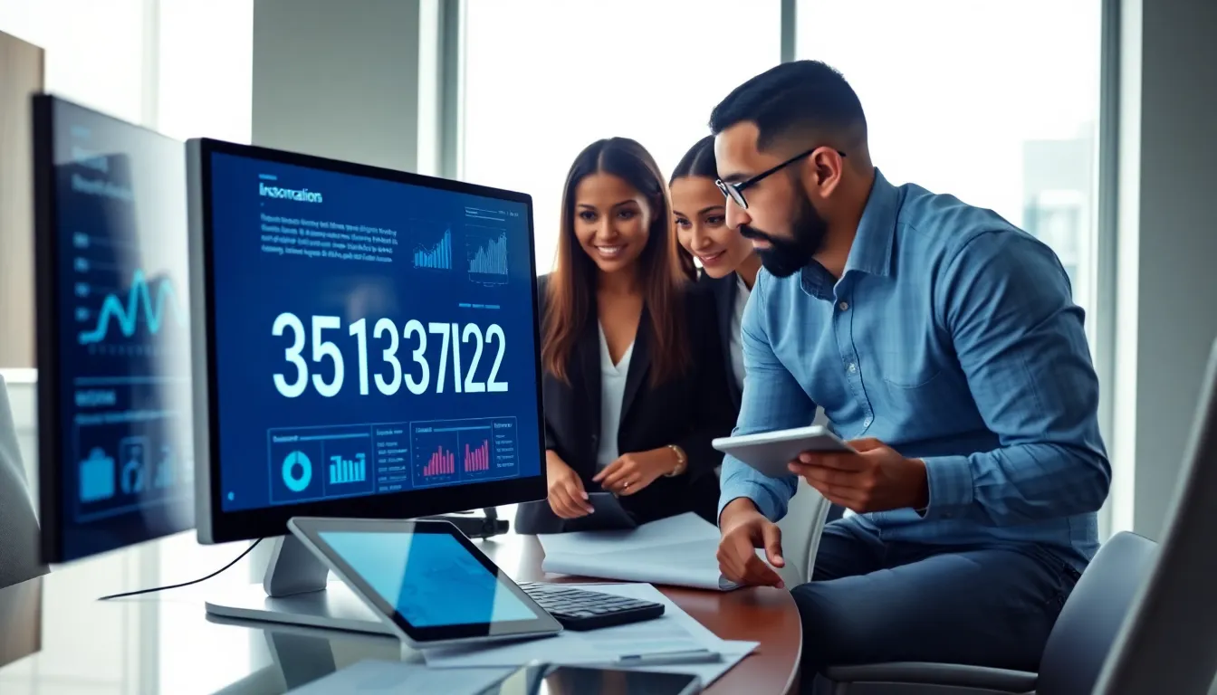 diverse professionals analyzing data in a modern office