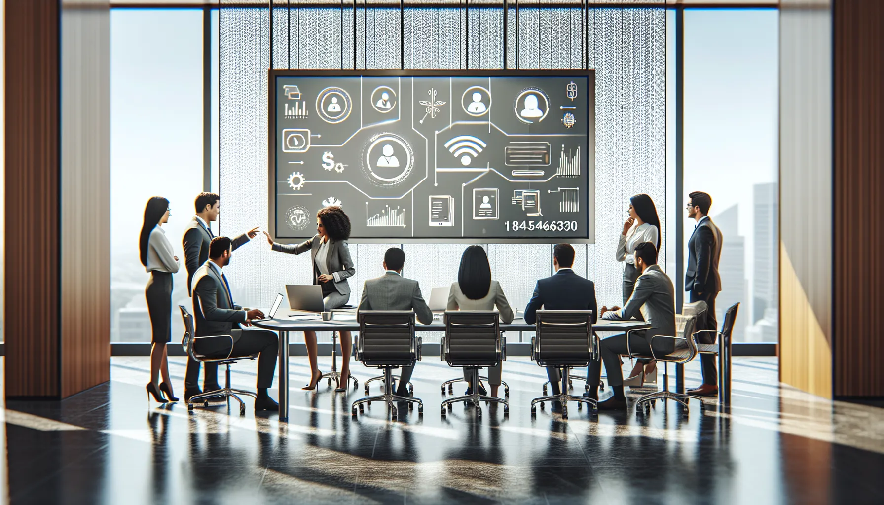 diverse professionals discussing customer support services in a modern office.