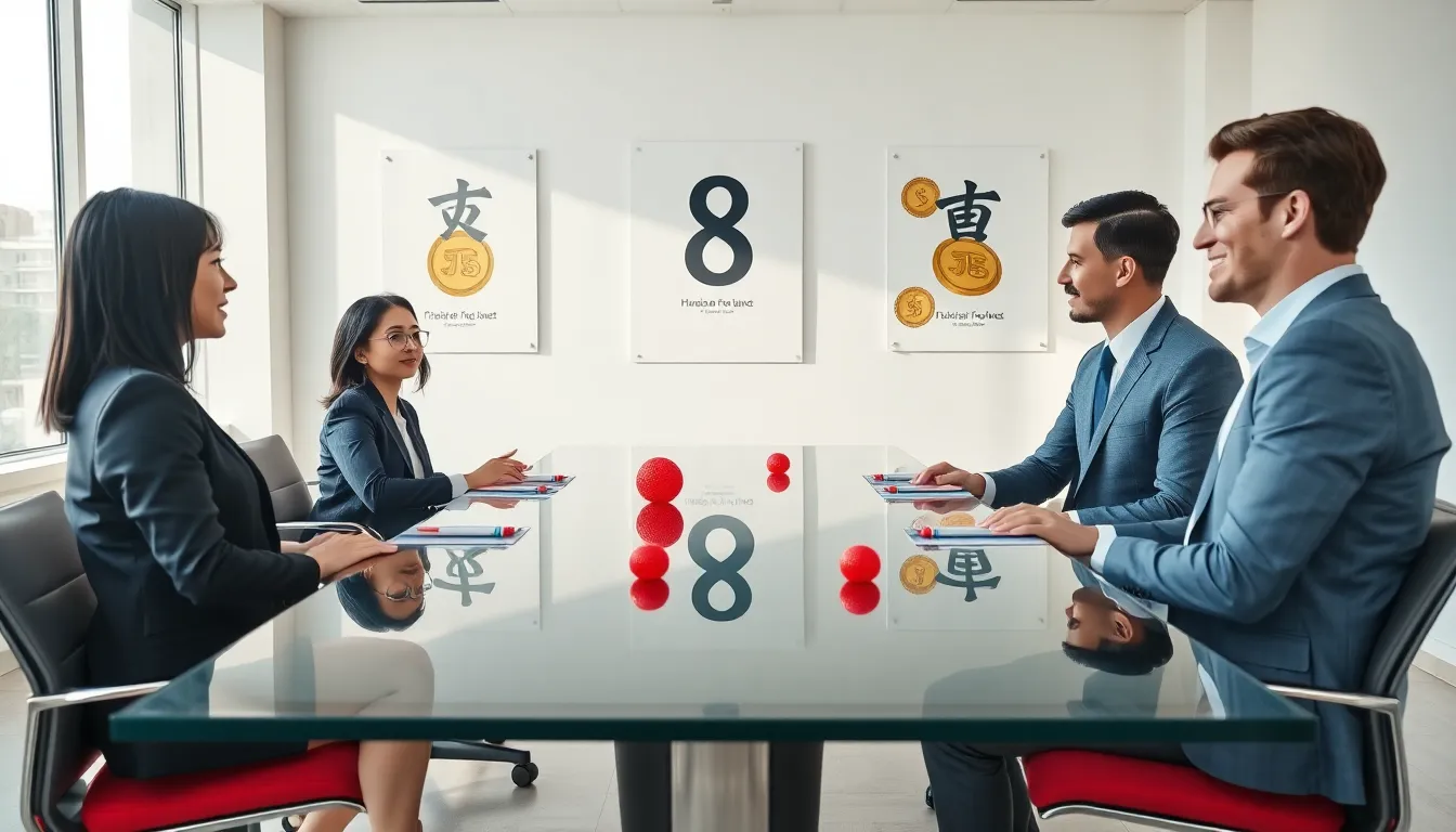 professionals discussing luck strategies in a modern office.