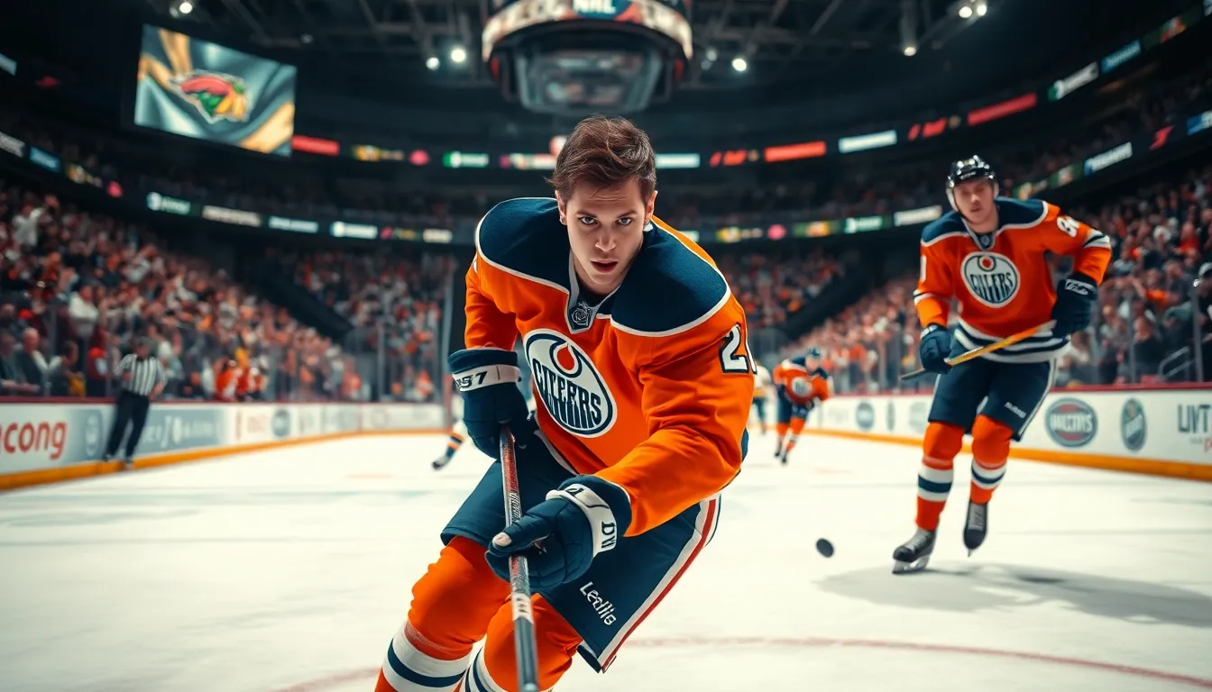 Connor McDavid competing on ice during an intense NHL game.