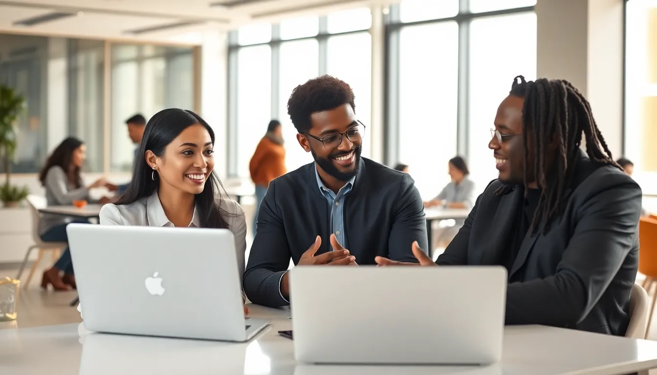 diverse professionals collaborating in a modern office setting.