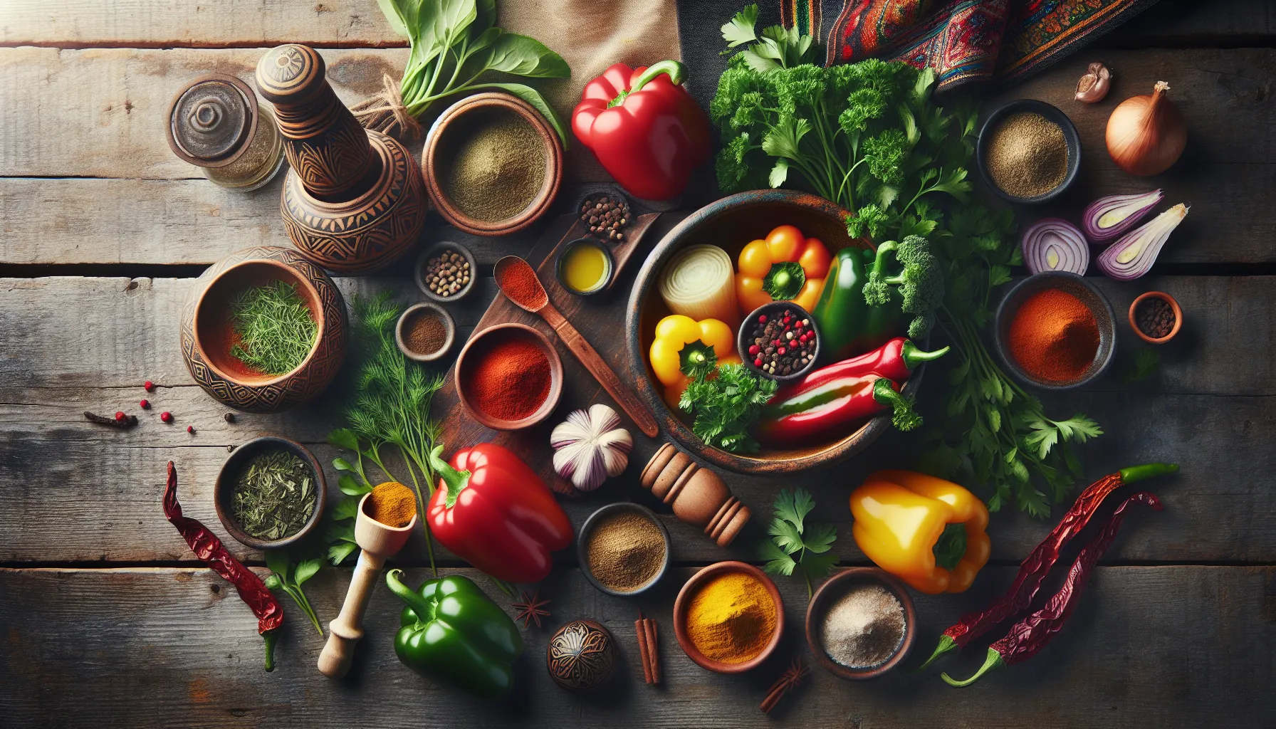 Flat lay of fresh ingredients for fojatosgarto on a wooden surface.
