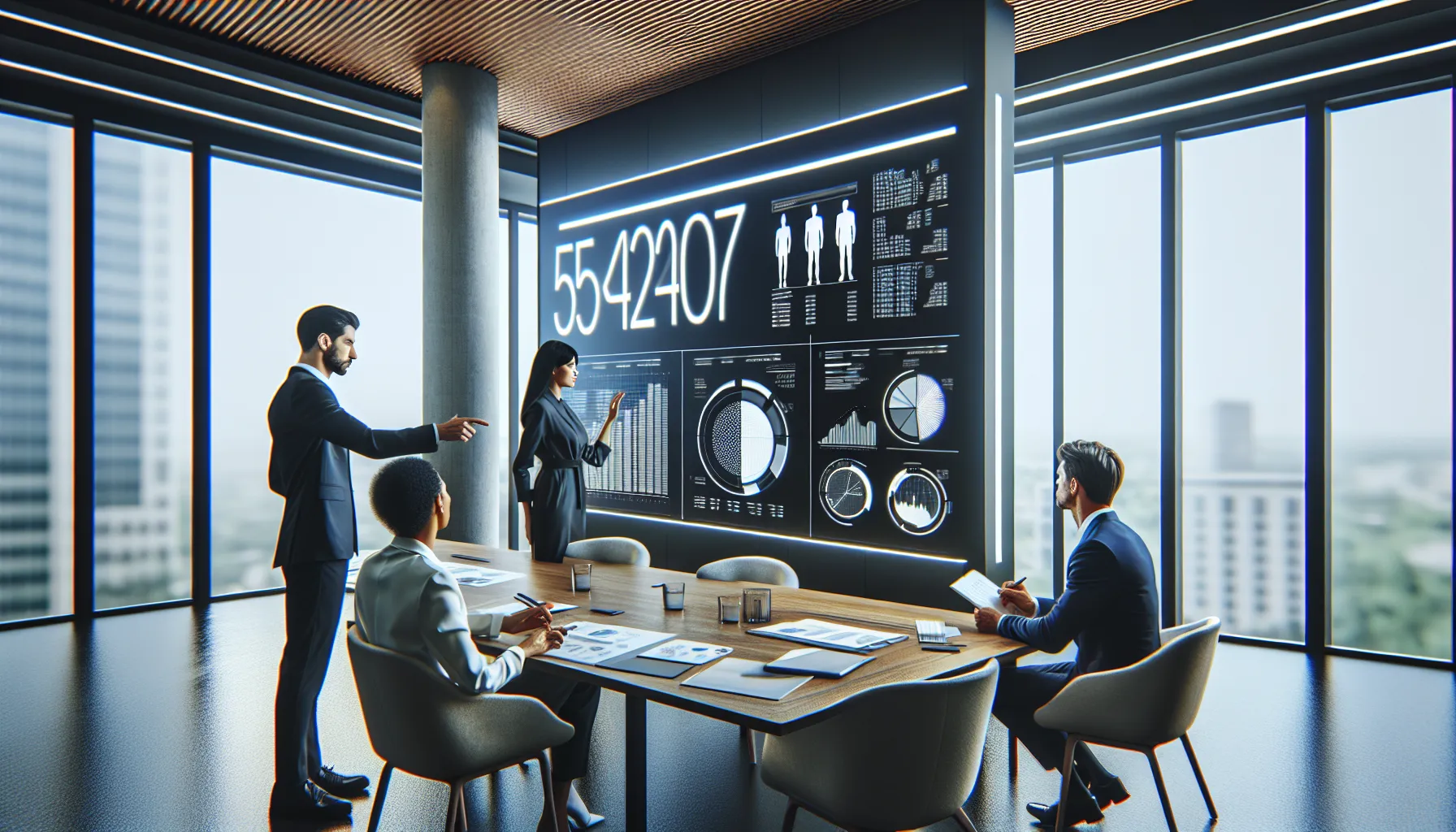 professionals analyzing data in a modern office setting.