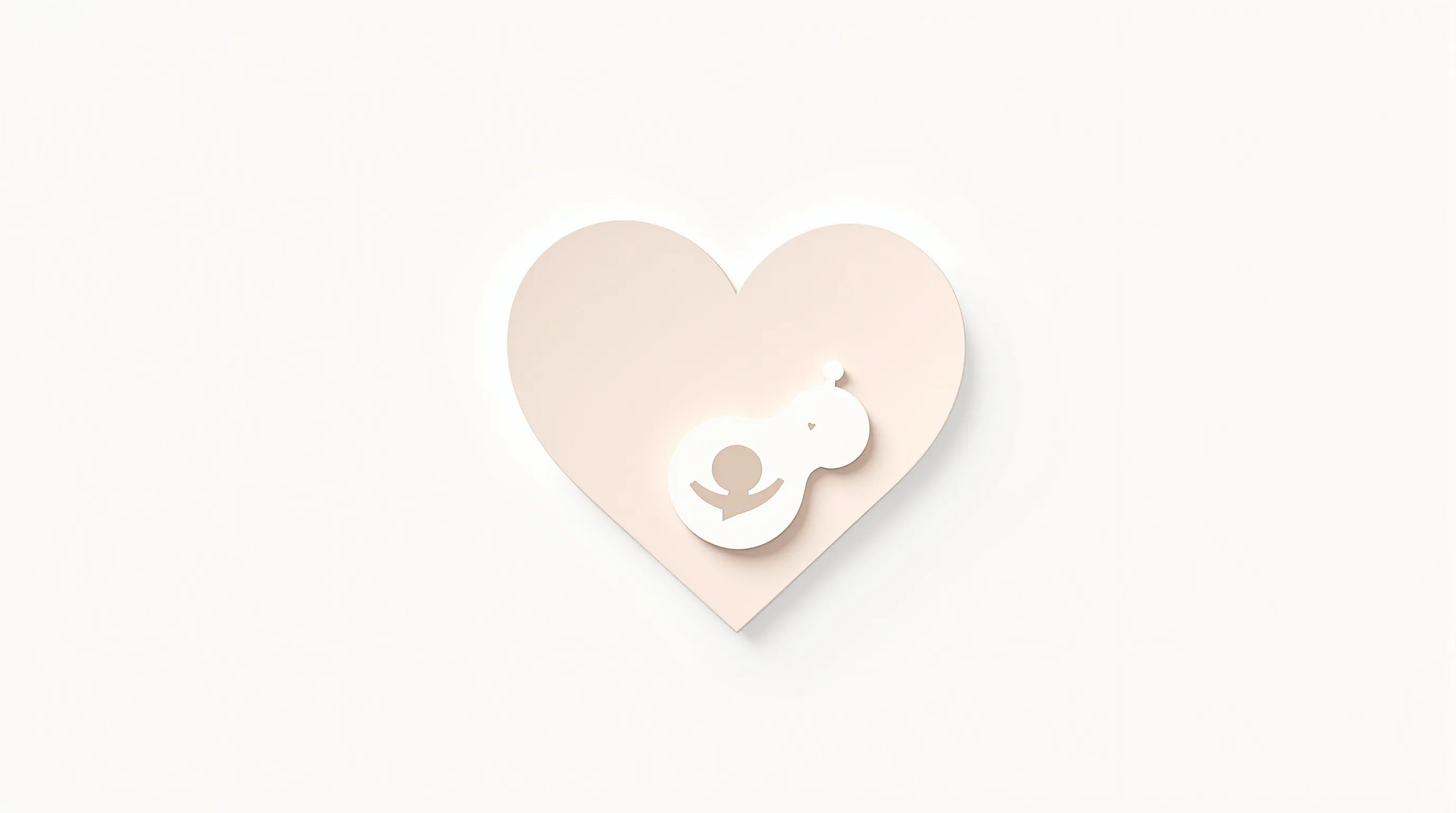 A minimalist heart cradling a tiny baby silhouette on white background.