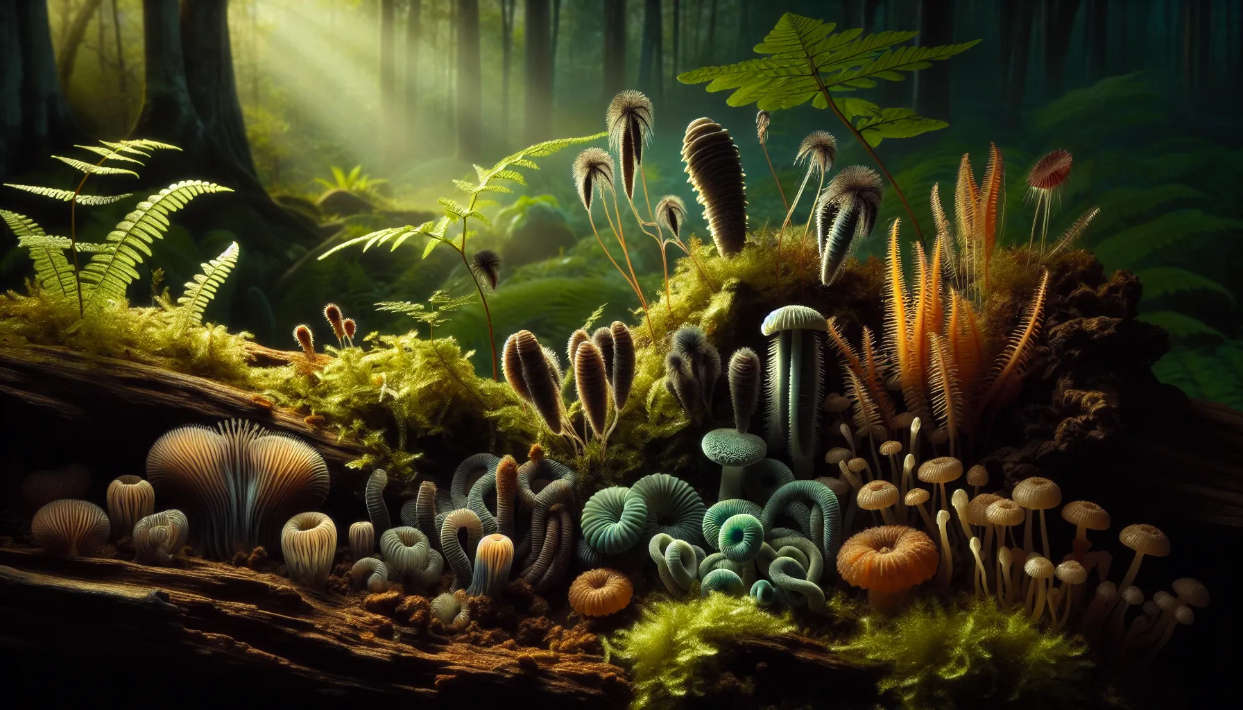 colorful pertostrums among vibrant forest foliage.