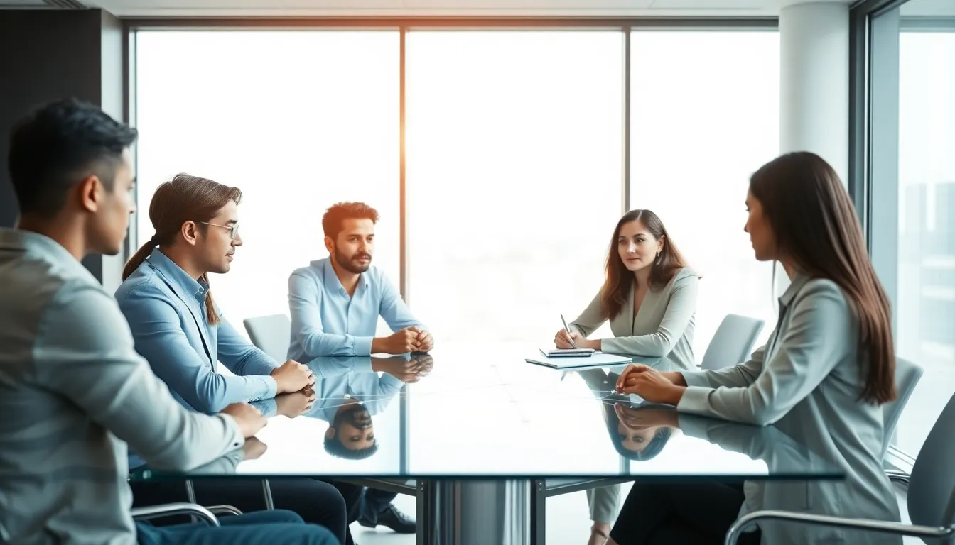 diverse team collaborating in a modern office on a technology concept.
