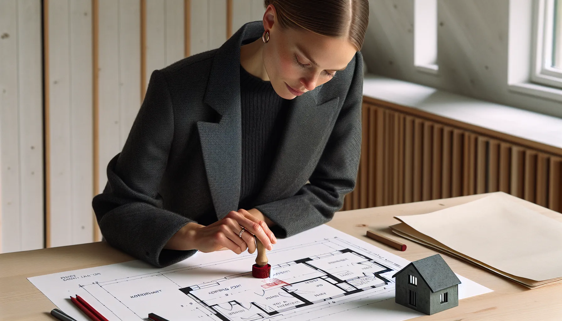 Norwegian architect stamps house plans with “kopiering forbudt” to enforce copyright.