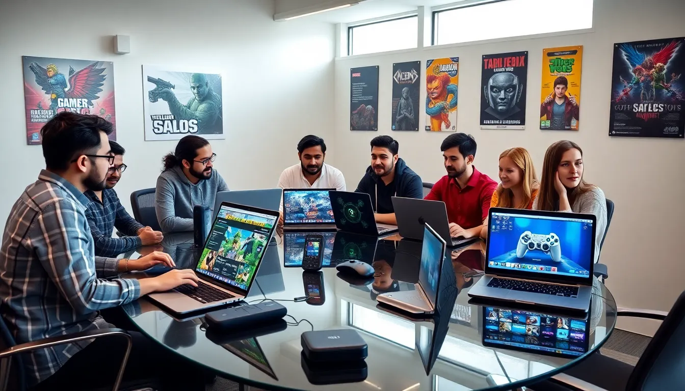 diverse team discussing gaming in a modern office.
