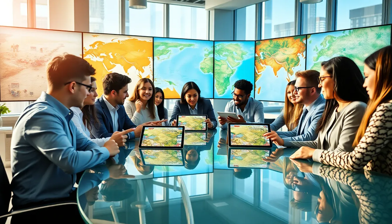 diverse professionals collaborating in a modern office on Age of Empires.