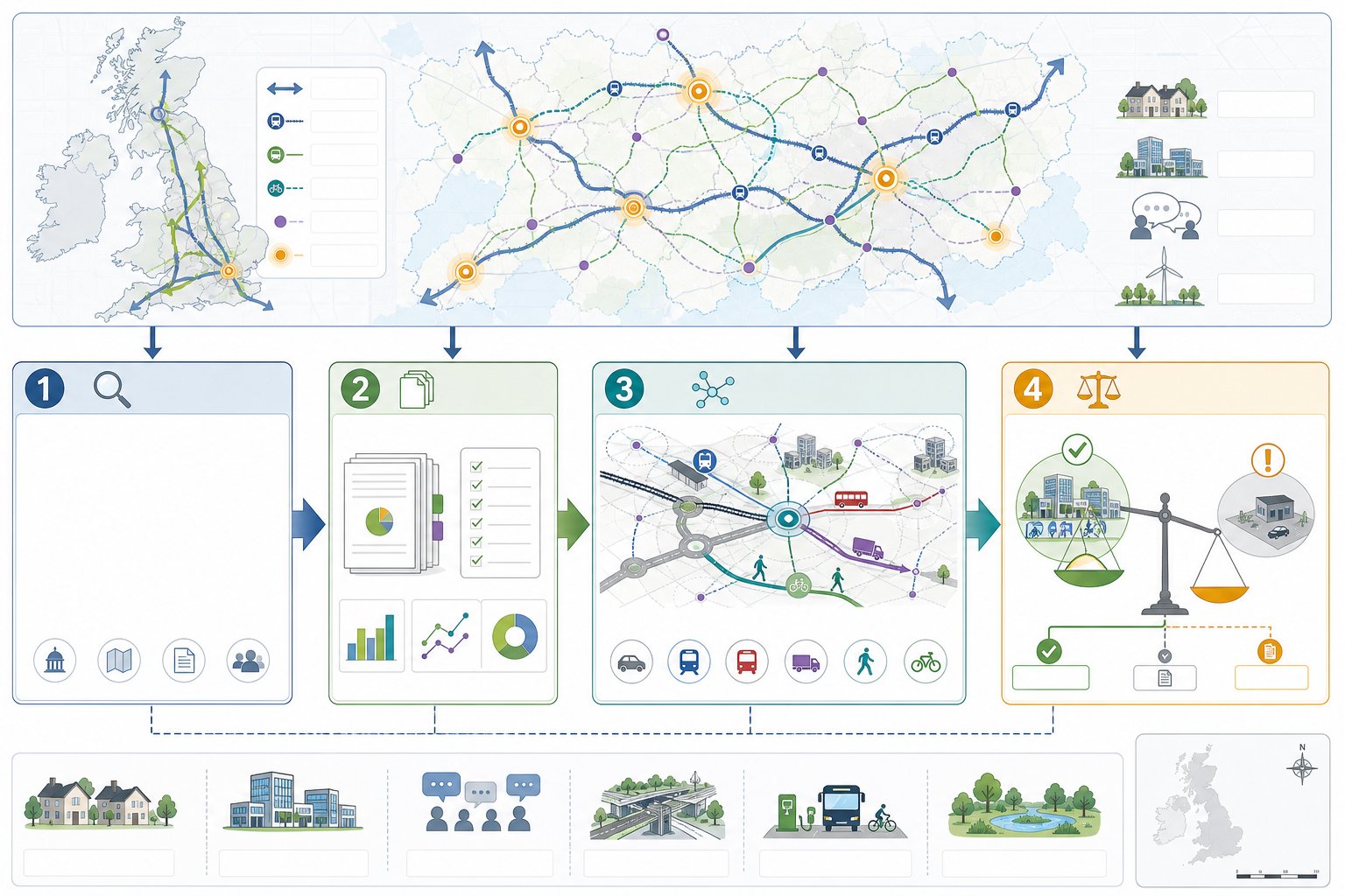 Infographic showing how regional transport planning affects planning application evidence and outcomes.