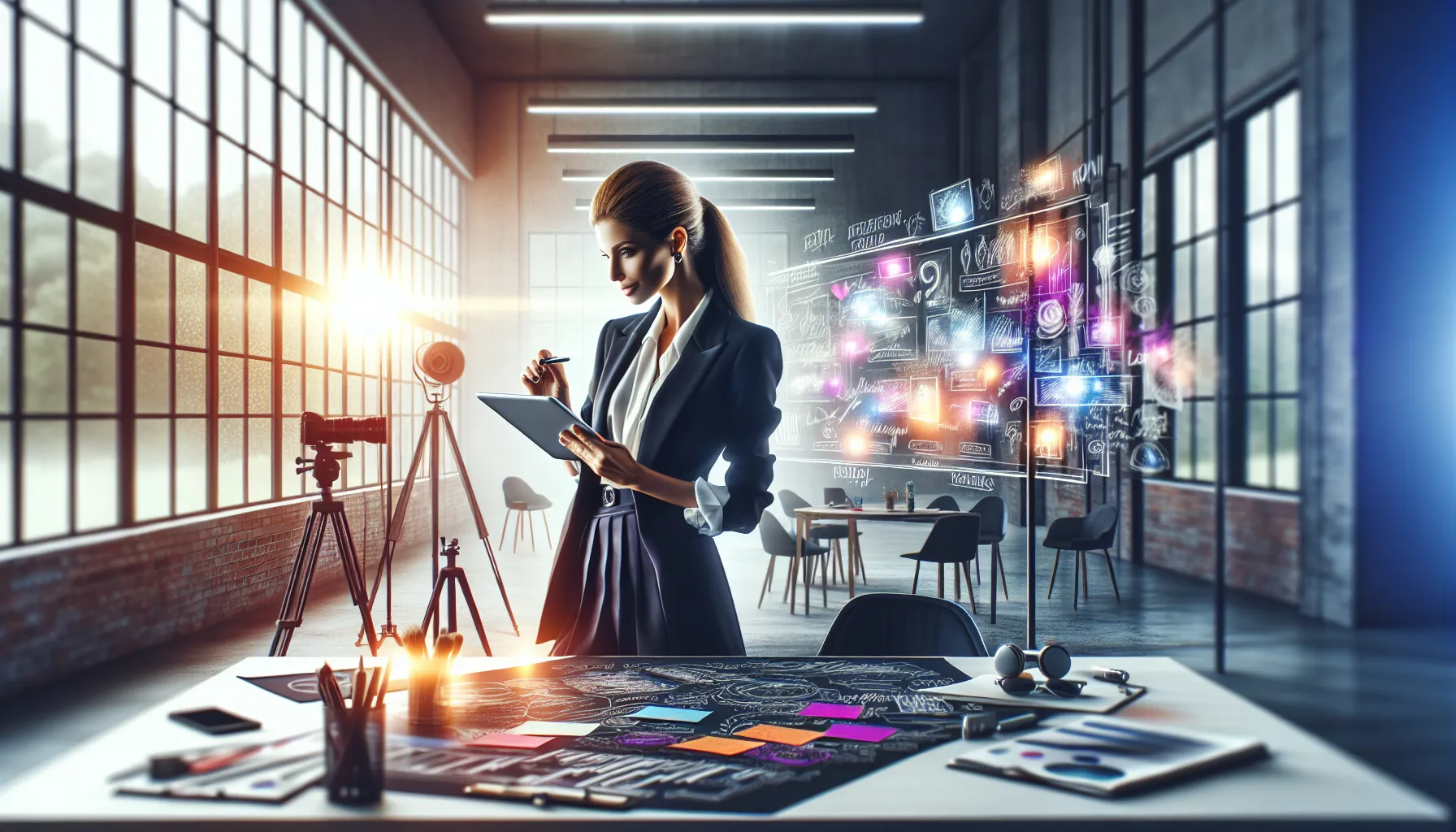 Jazmineblouise brainstorming creative ideas in a modern studio.