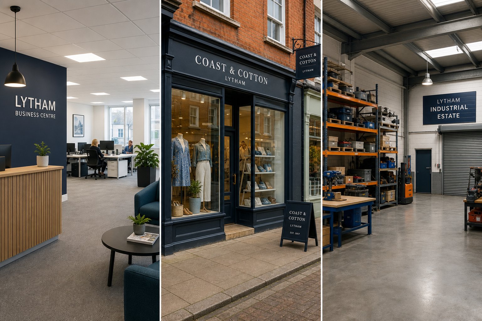Commercial Mortgage Broker Lytham 4 Different types of commercial properties in Lytham, including office, retail, and light-industrial spaces.