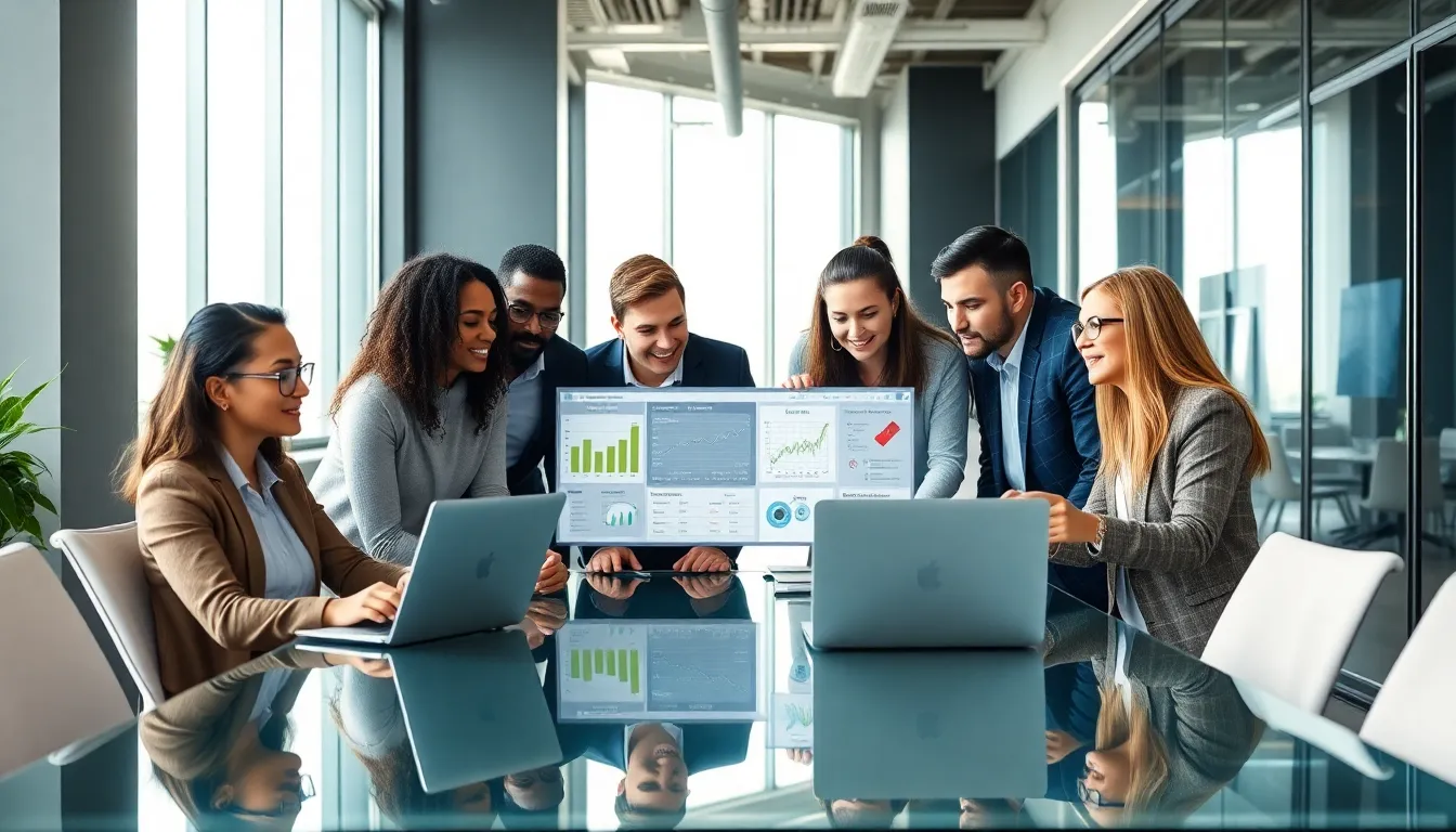 diverse team collaborating in a modern office about digital marketing strategies.