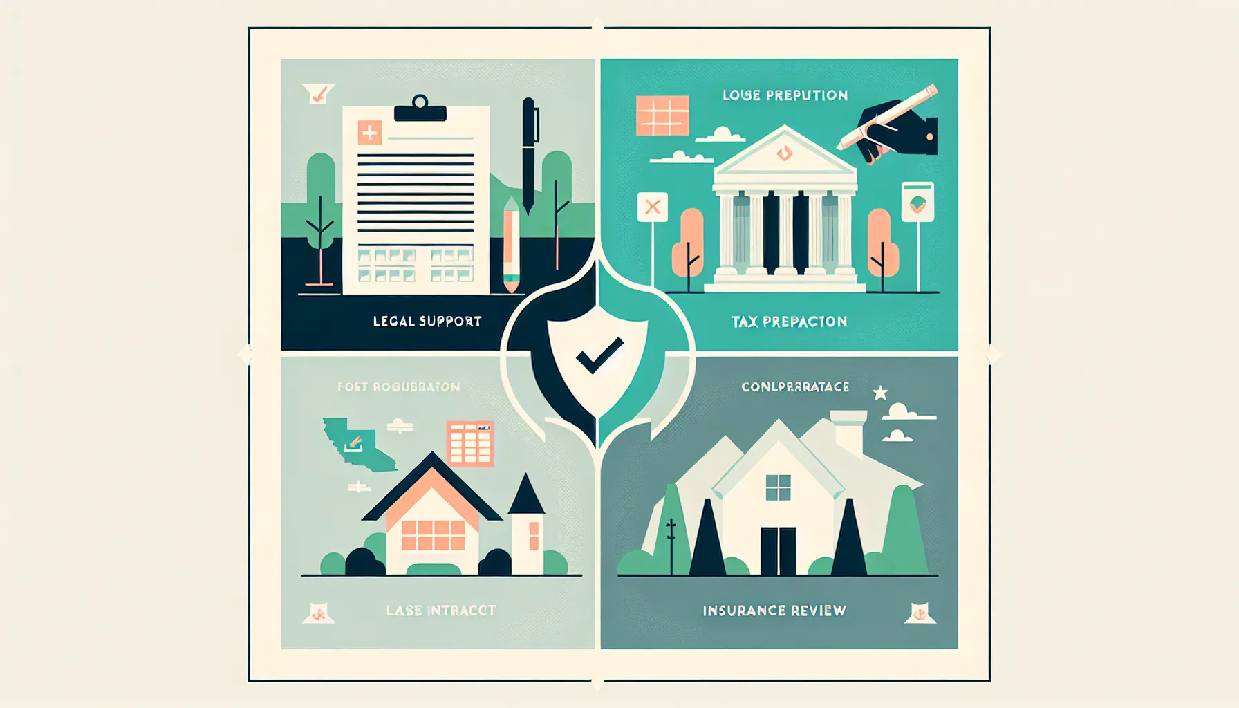 infographic of homeowner legal, tax, lease, and insurance support sections