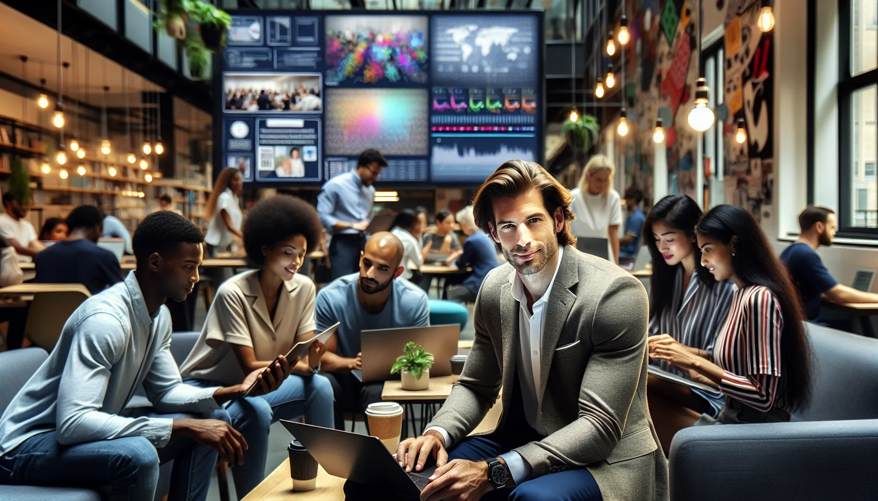 Daryl0671 engaging with a diverse group in a modern co-working space.