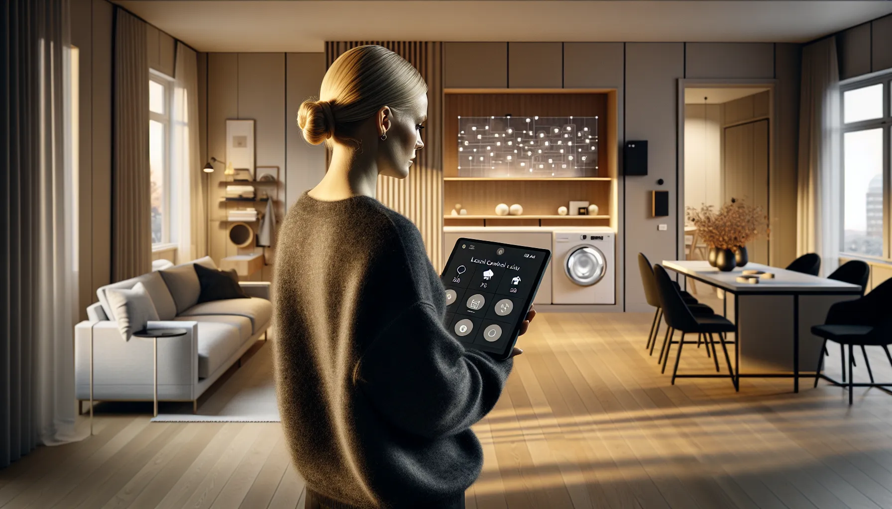 De nyeste trendene innen smarthusteknologi for boliger 3 Norwegian homeowner controls matter, thread, and wi‑fi 7 devices on a tablet.