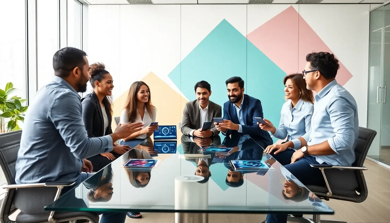 diverse team discussing the Rozunonza2f5 platform in a modern office.