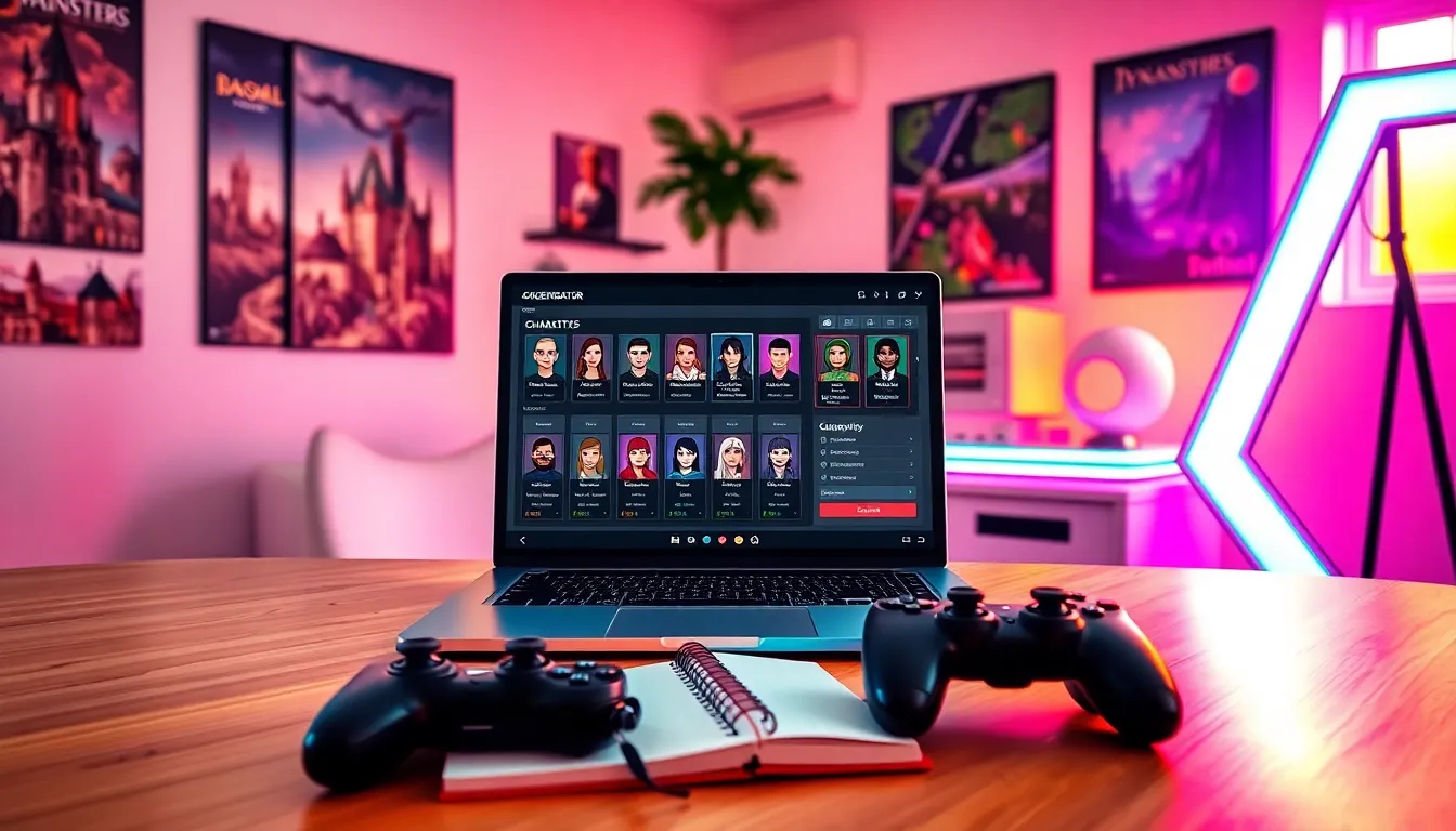 A gamer using CK2Generator to create a character on a laptop.