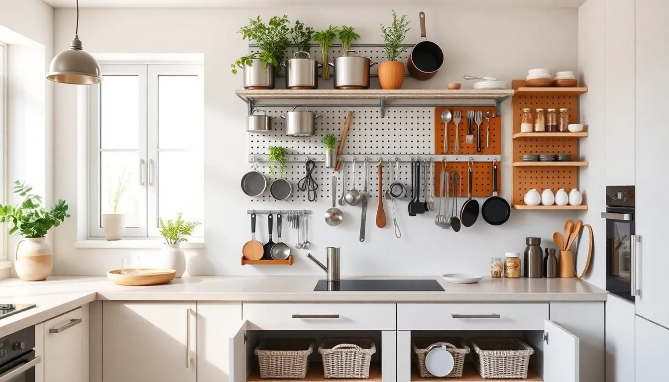 modern kitchen with creative storage solutions.