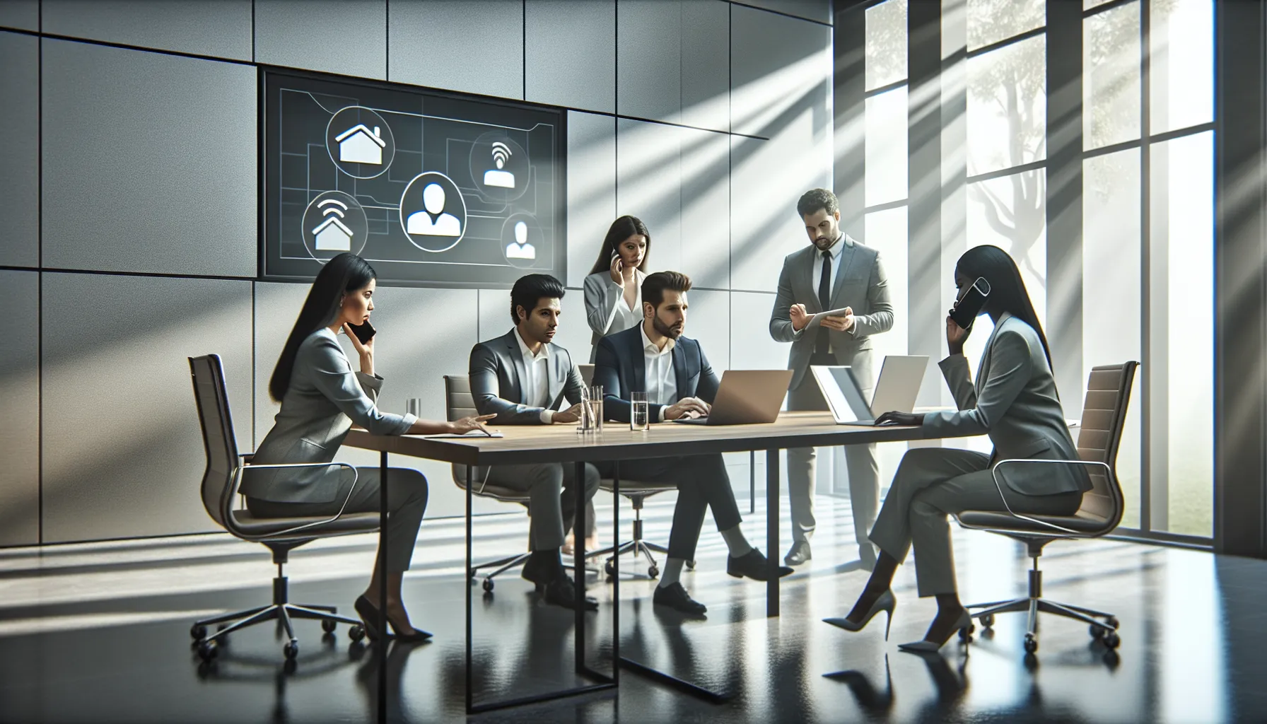 diverse team discussing how to handle unknown phone calls.