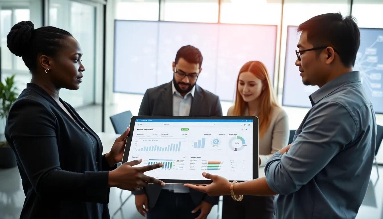 team collaborating on enterprise web application development in a modern office.