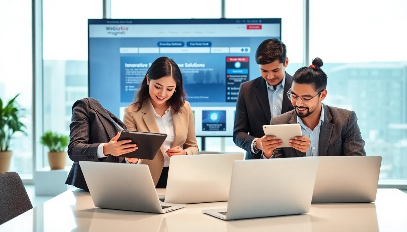 diverse professionals collaborating in a modern digital workspace.