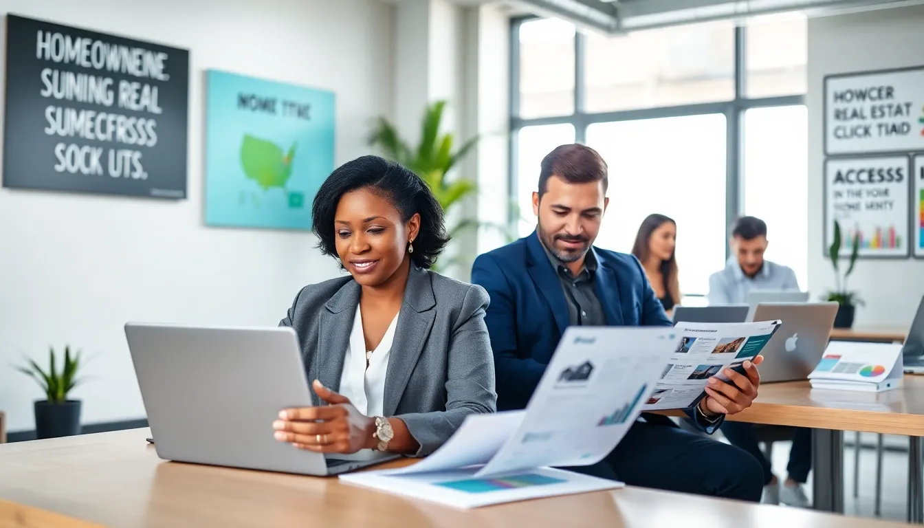 diverse real estate team collaborating in a modern office space