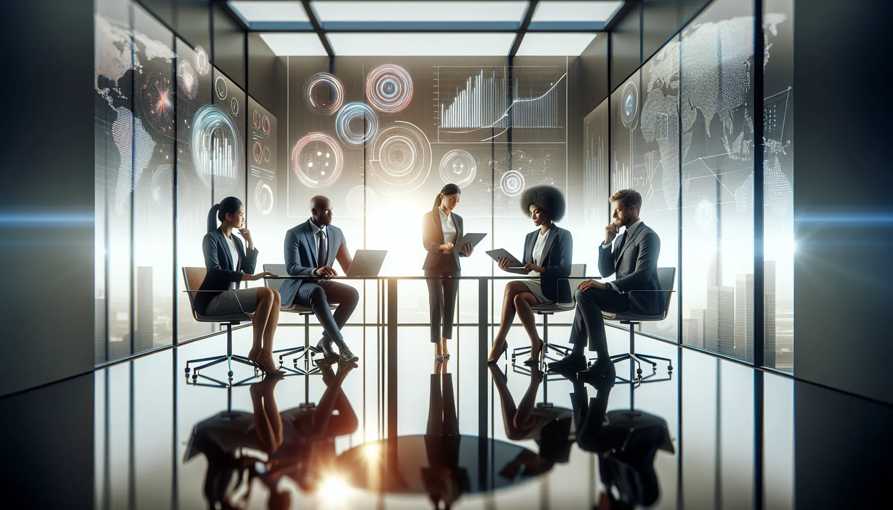 diverse professionals collaborating in a modern office environment.