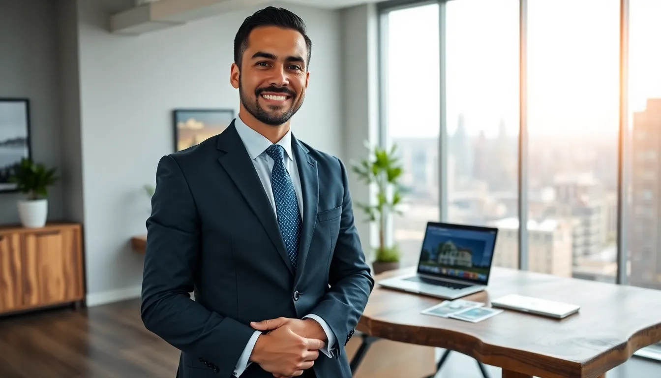 Timothy Williams in a modern office, showcasing his real estate career.
