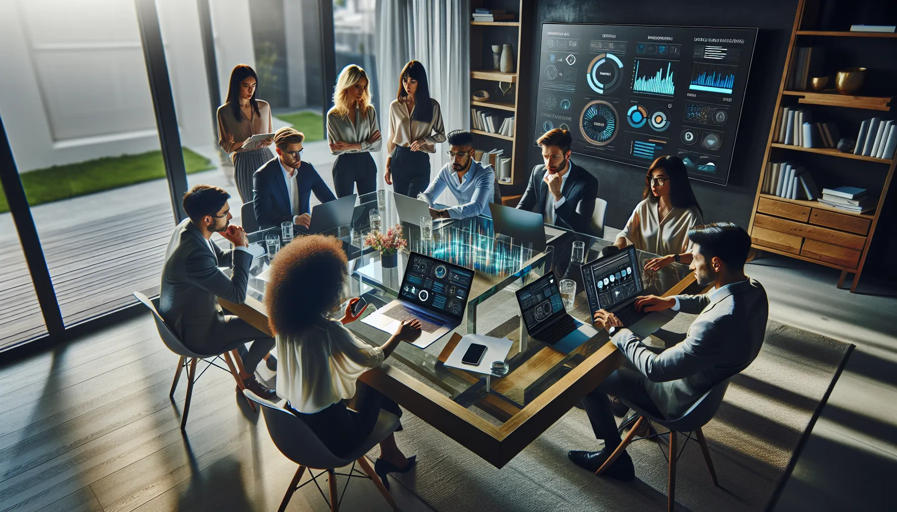 professionals discussing DynDNS solutions in a modern office setting.