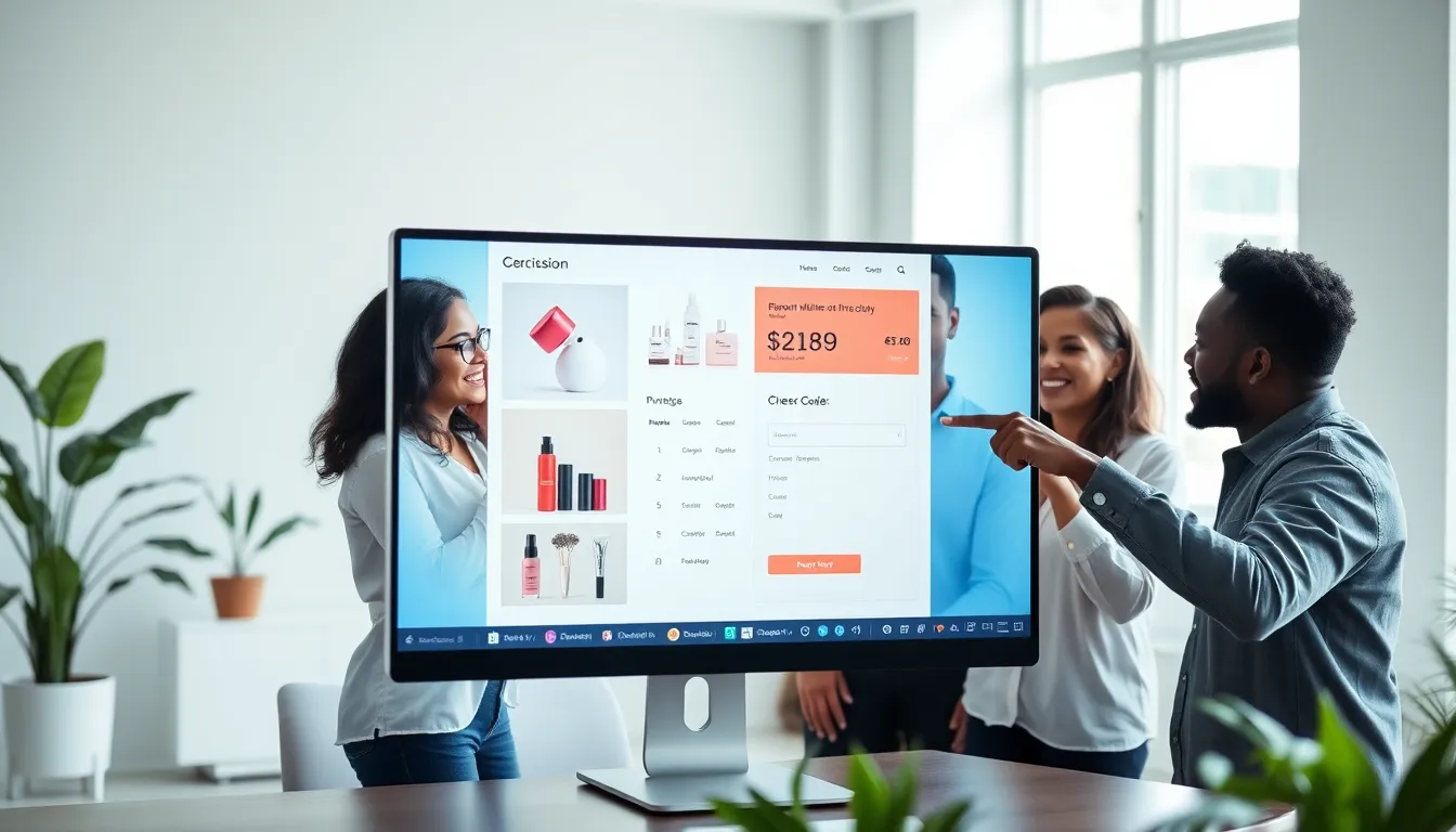 professionals discussing a beauty house discount code at a modern workspace.