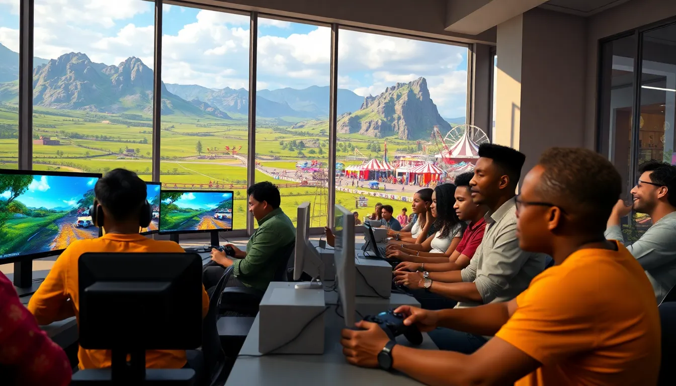 diverse players enjoying Forza Horizon in a vibrant gaming setup.