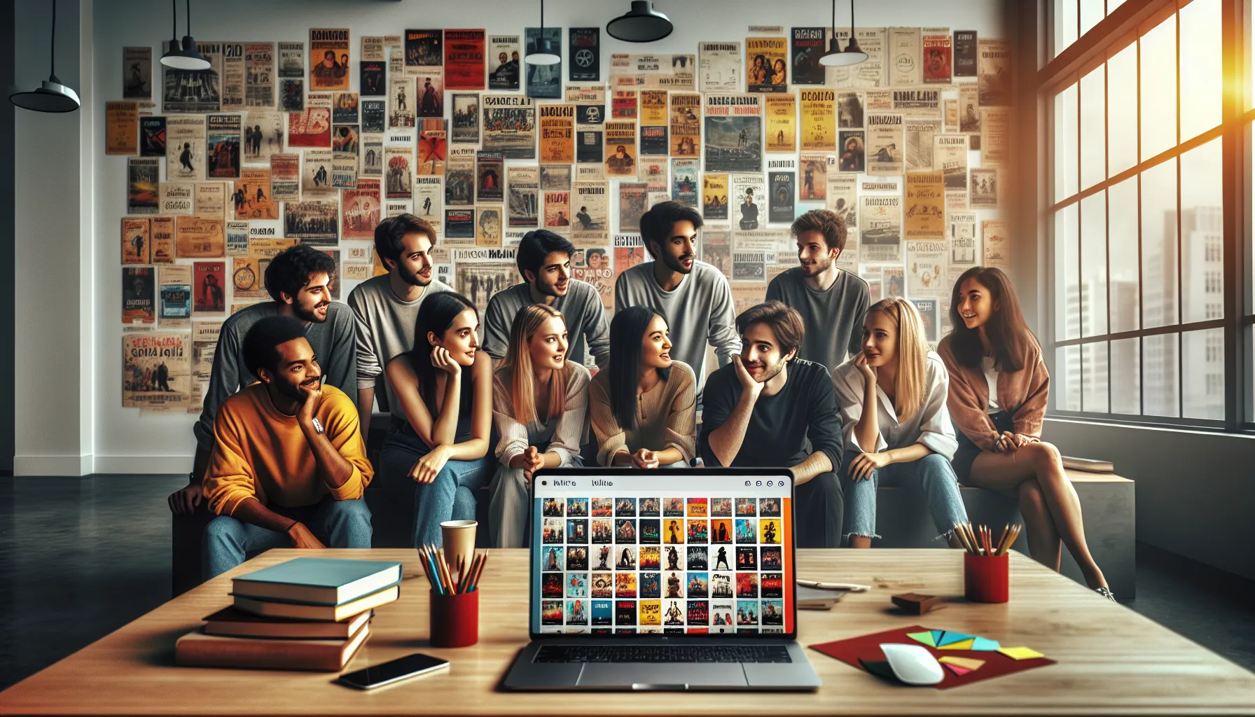 group of young adults exploring the Moviezwap Org website on a laptop.