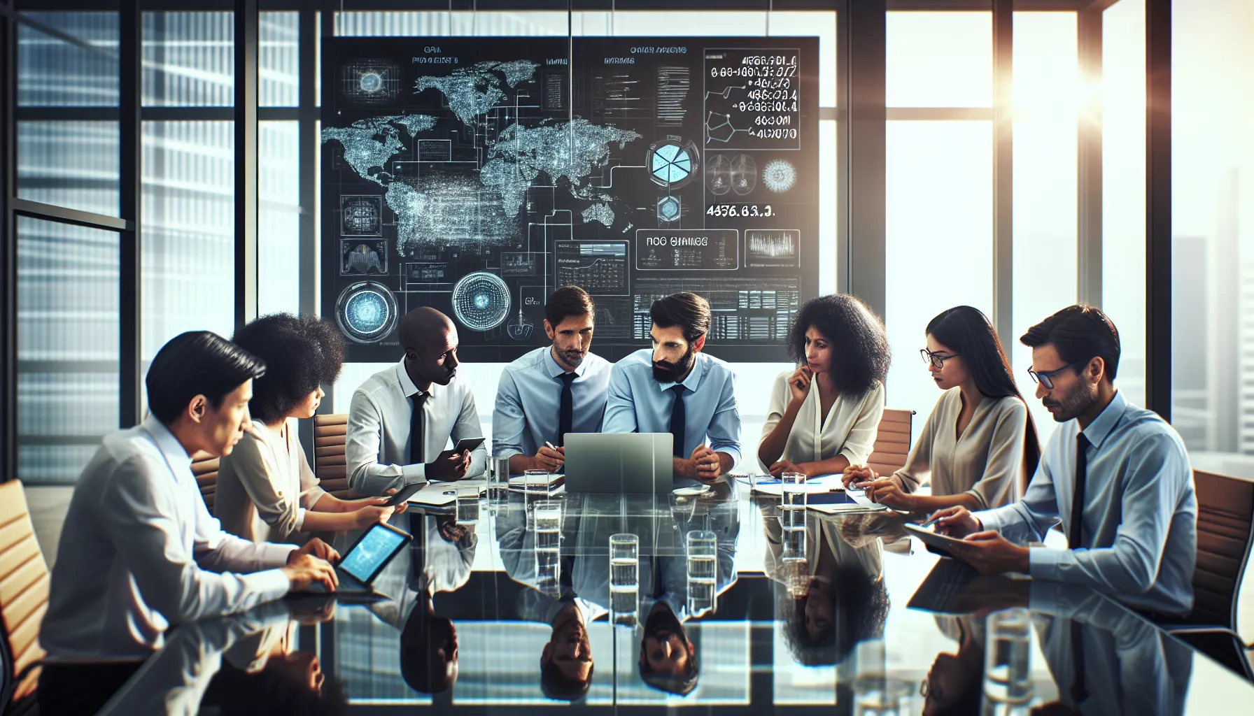 diverse team discussing code applications in a modern office.