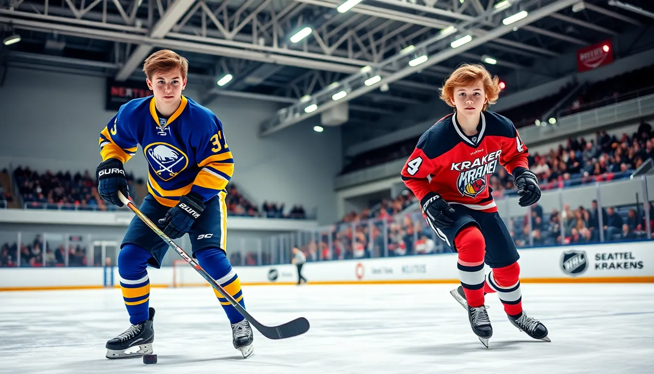 two hockey players showcasing talent and competition on the ice.