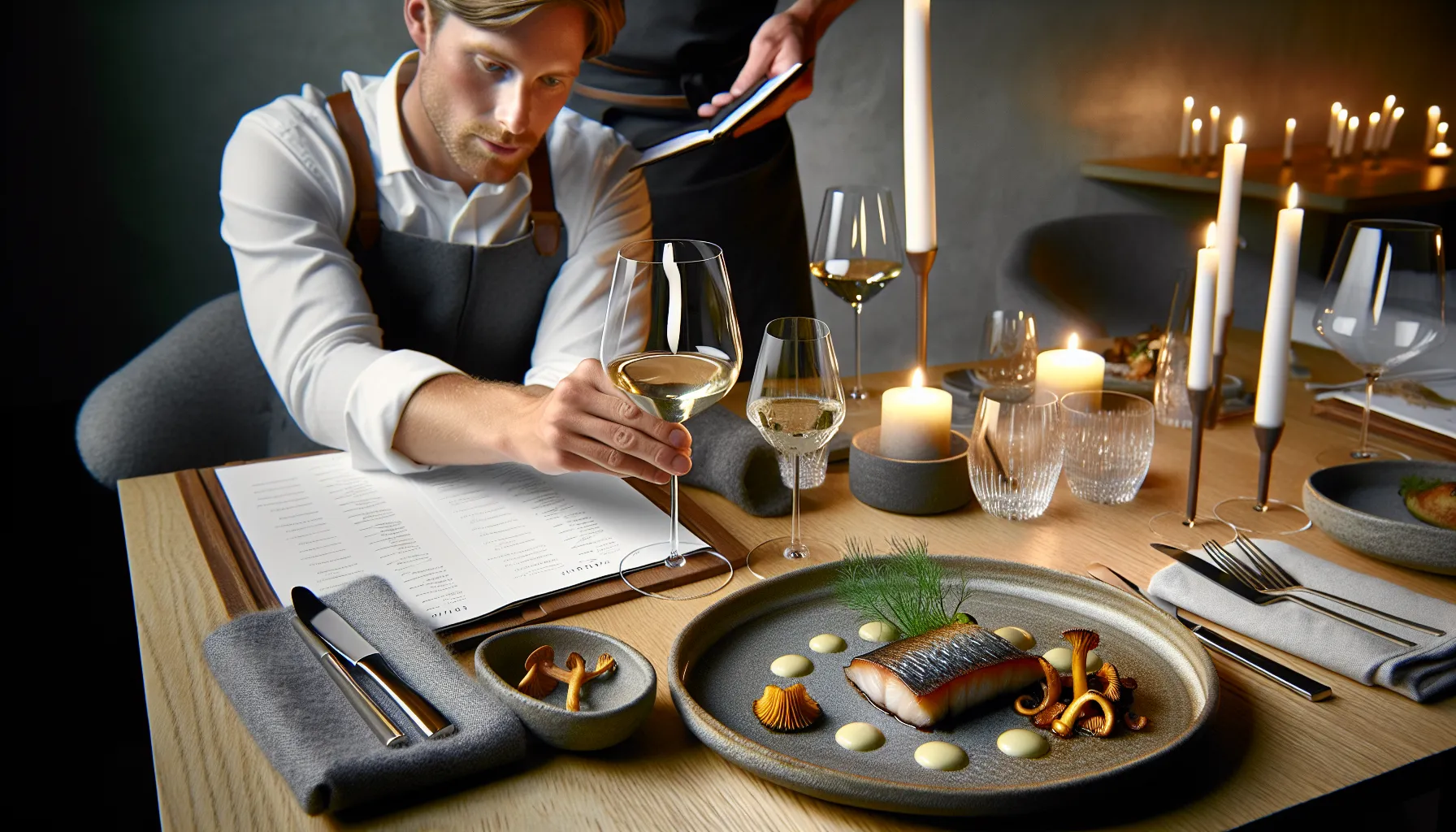 Critic evaluates a seasonal oslo dish as a server sets the plate.