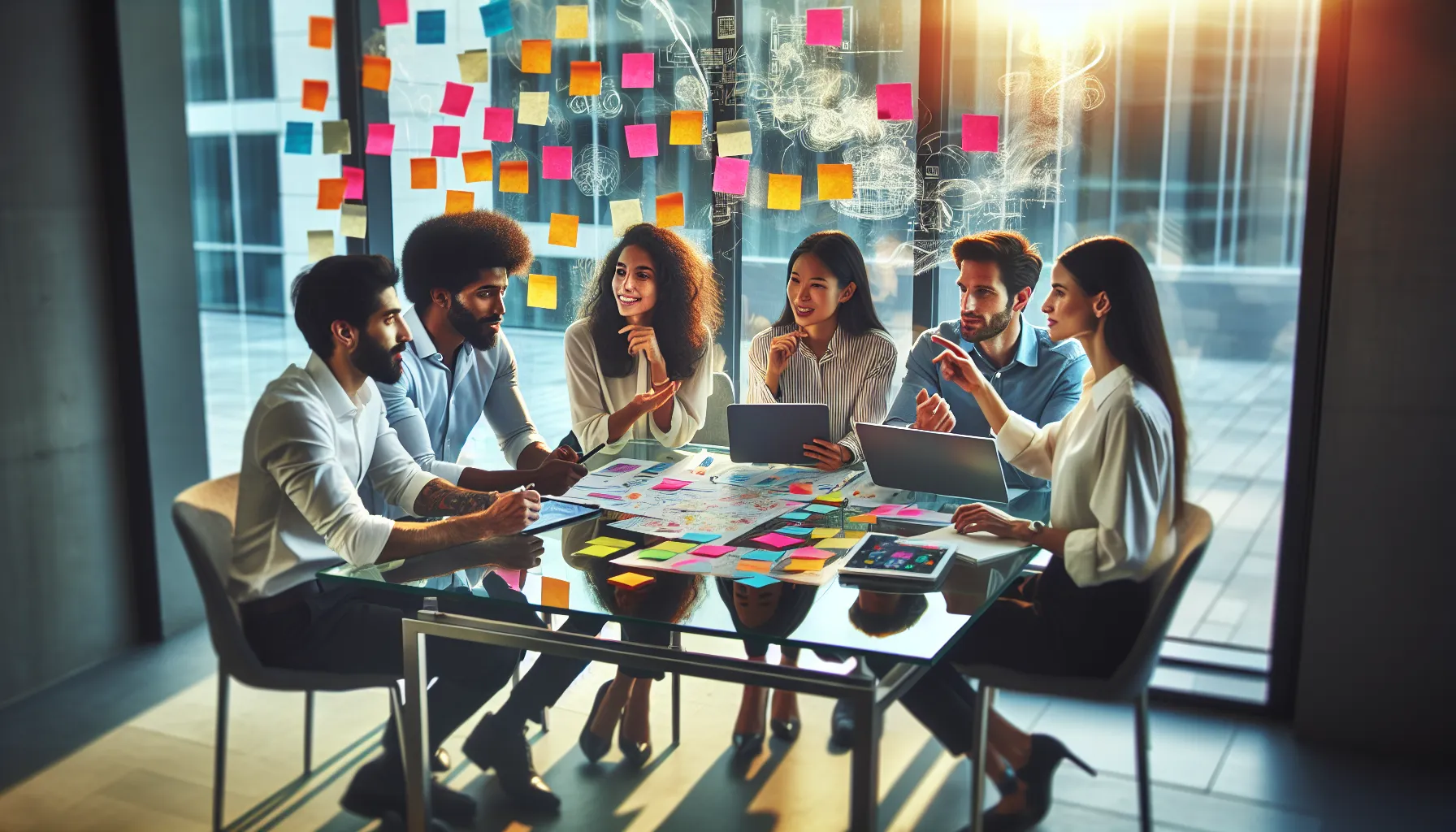 diverse team collaborating in a modern office setting.
