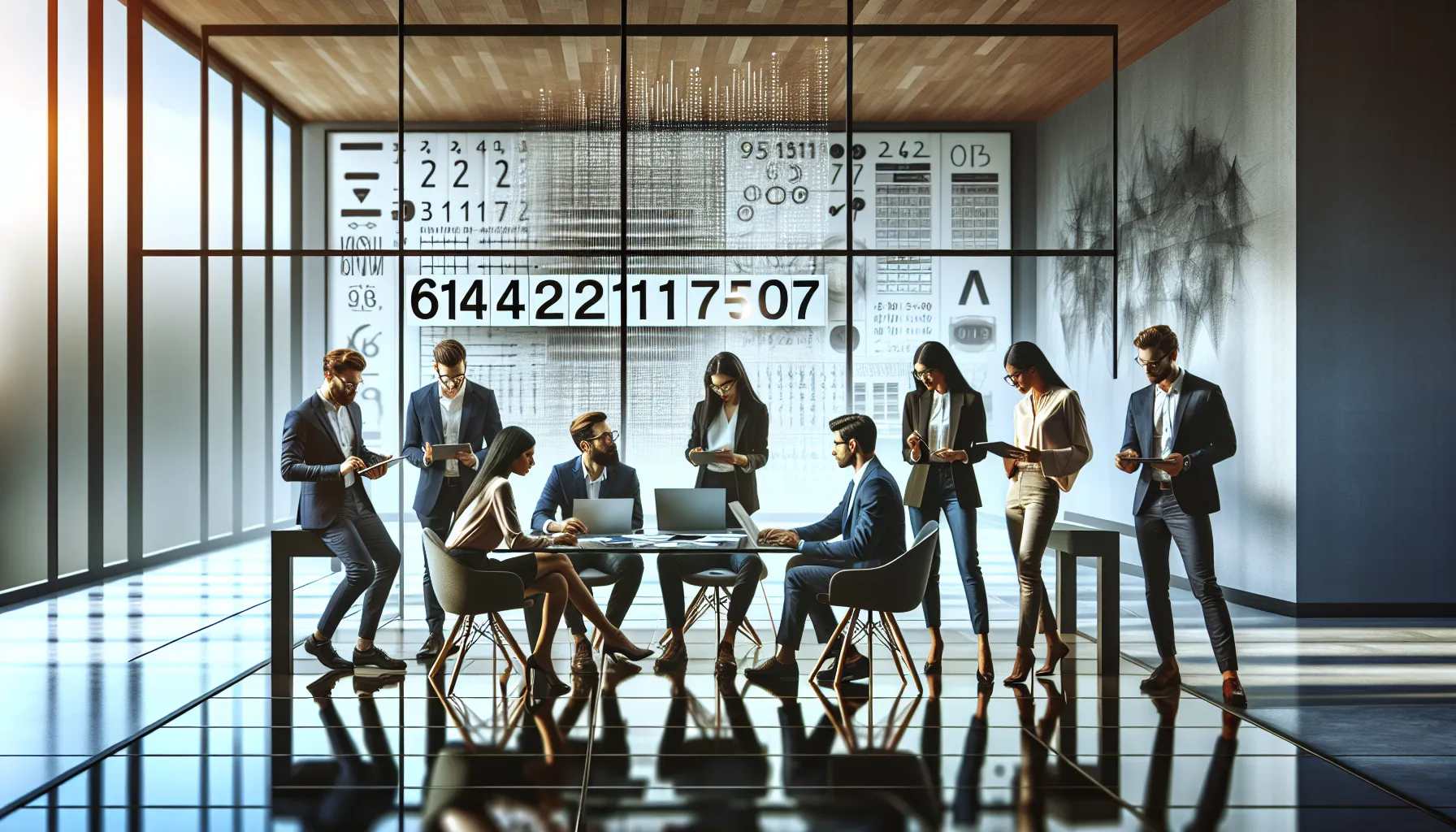 diverse team collaborating on a project in a modern office