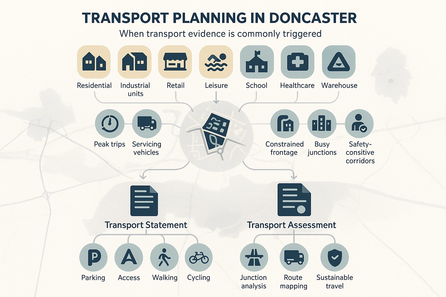 Decision infographic showing when Doncaster developments need transport statement or assessment.