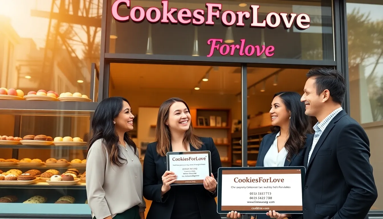 diverse team discussing cookies in a modern bakery setting.
