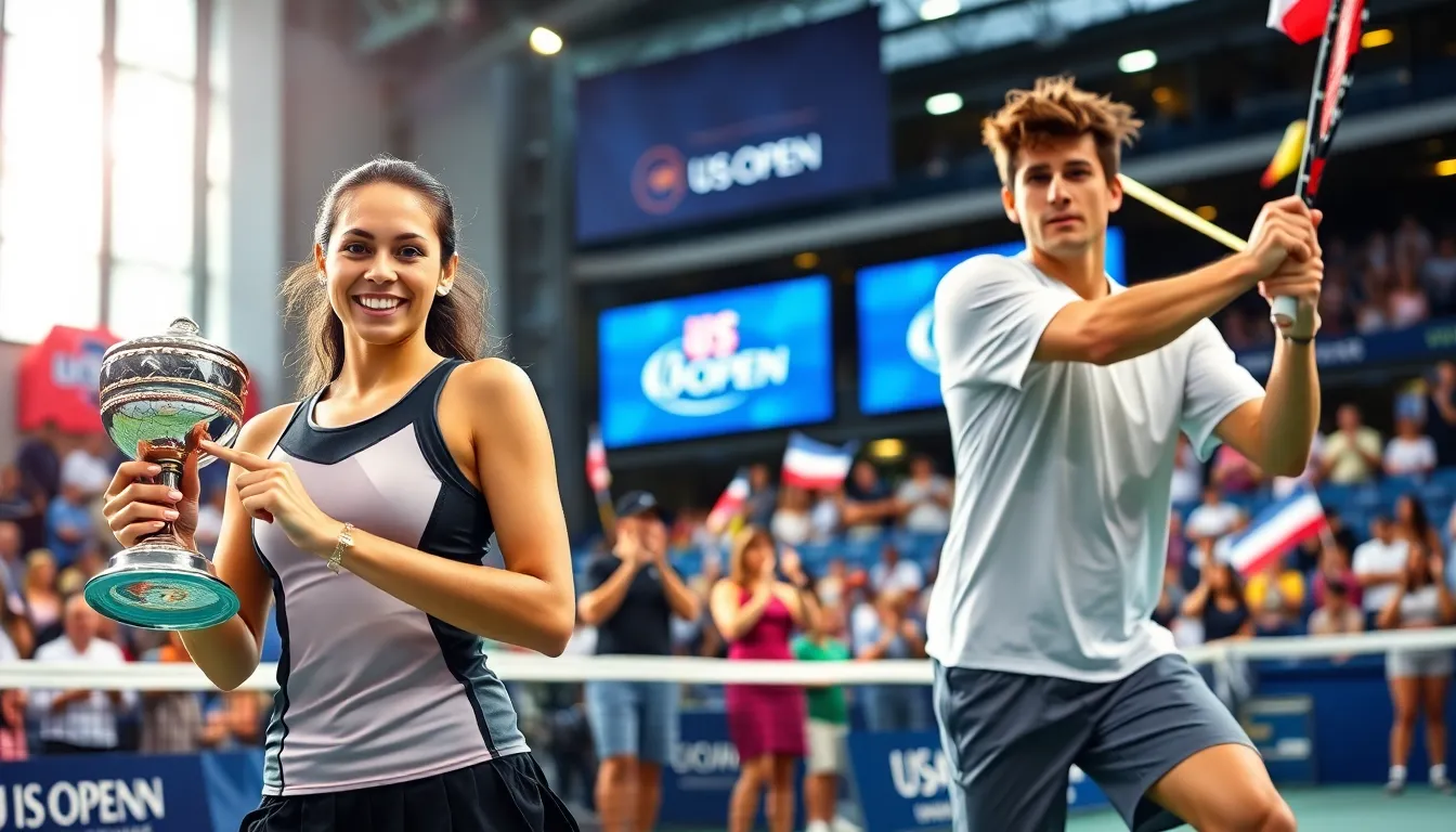 tennis players celebrating highlights from the US Open tournament.
