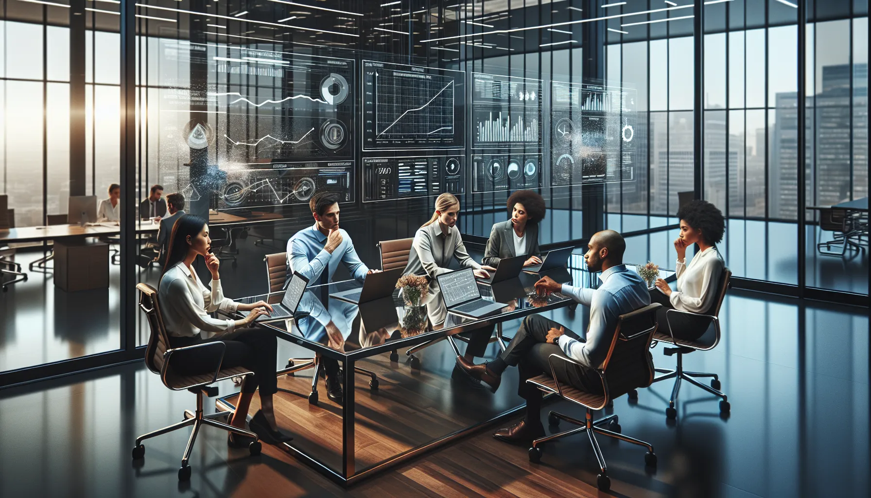 diverse professionals collaborating in a modern office space.
