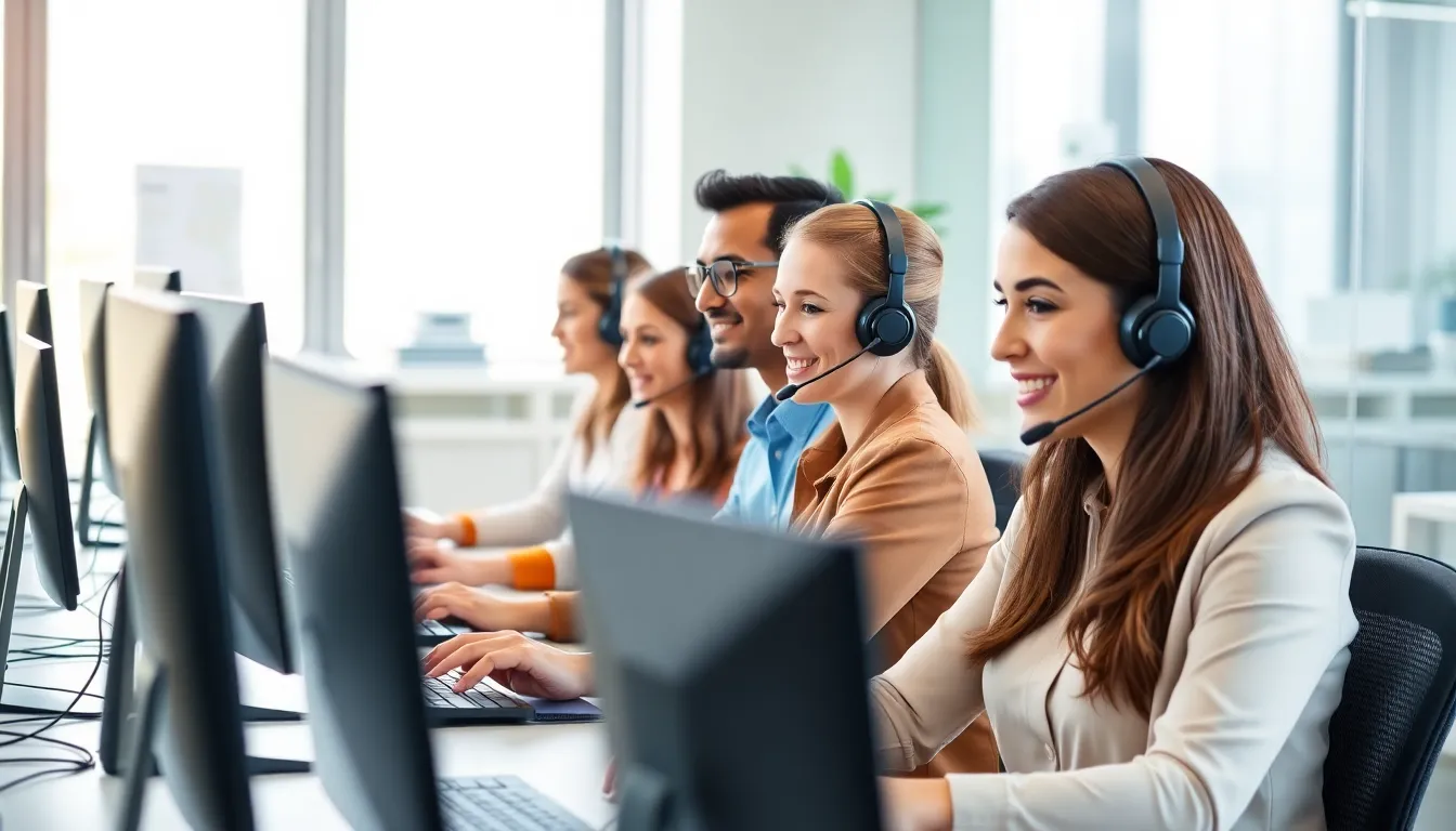 diverse call center team assisting customers on a toll-free service line.