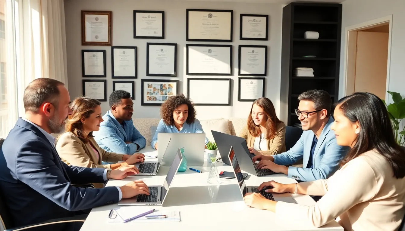 diverse professionals participating in an online accounting class.