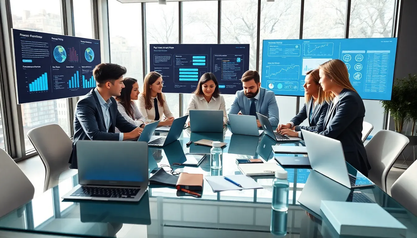 diverse professionals collaborating in a modern office environment.